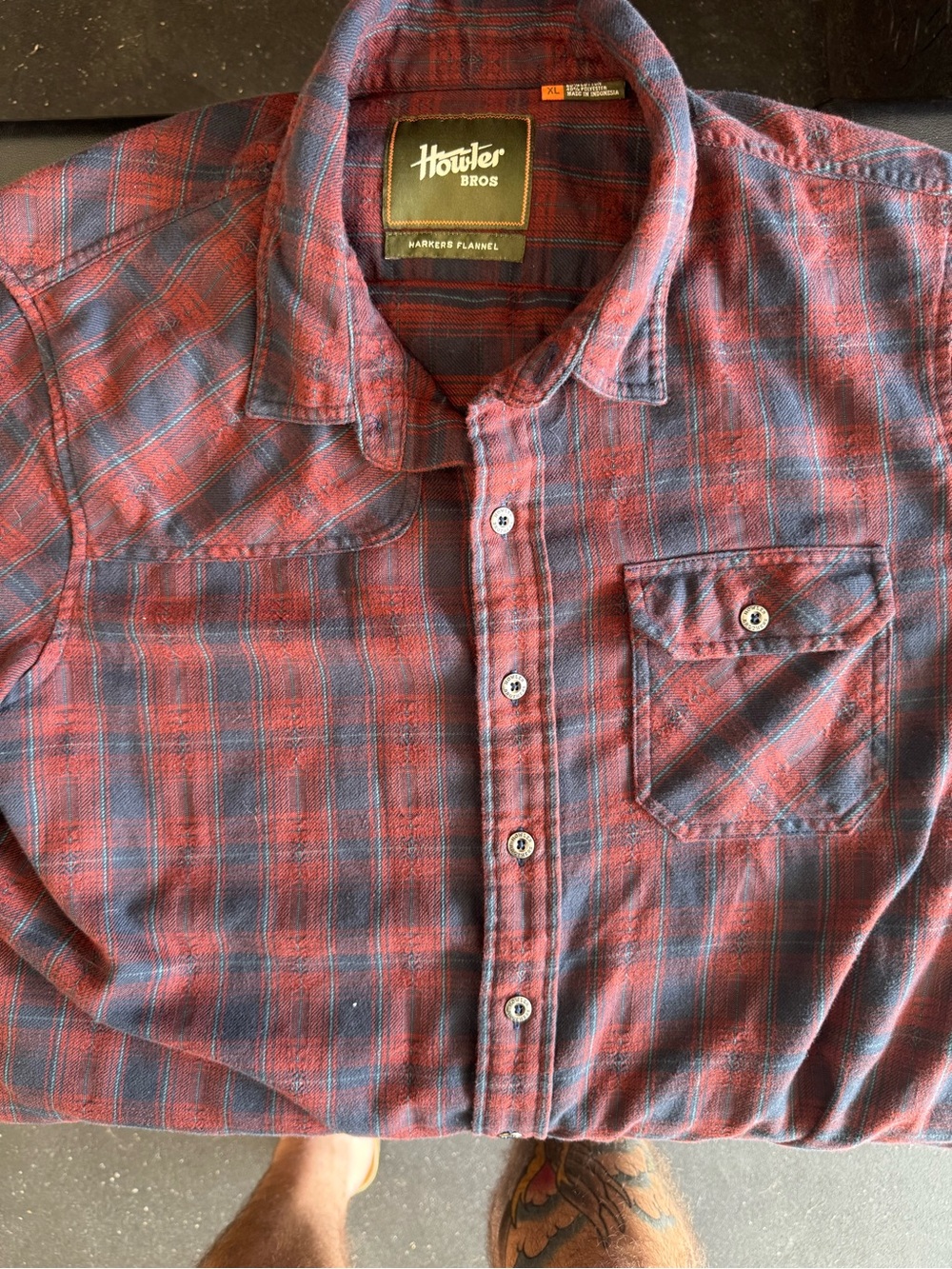 Howler Brothers Red and Blue Plaid Button-Down Shirt